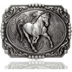Men's Silver Religion Cross Cowboy Kneeling Prayer And Horse Design Belt Buckles